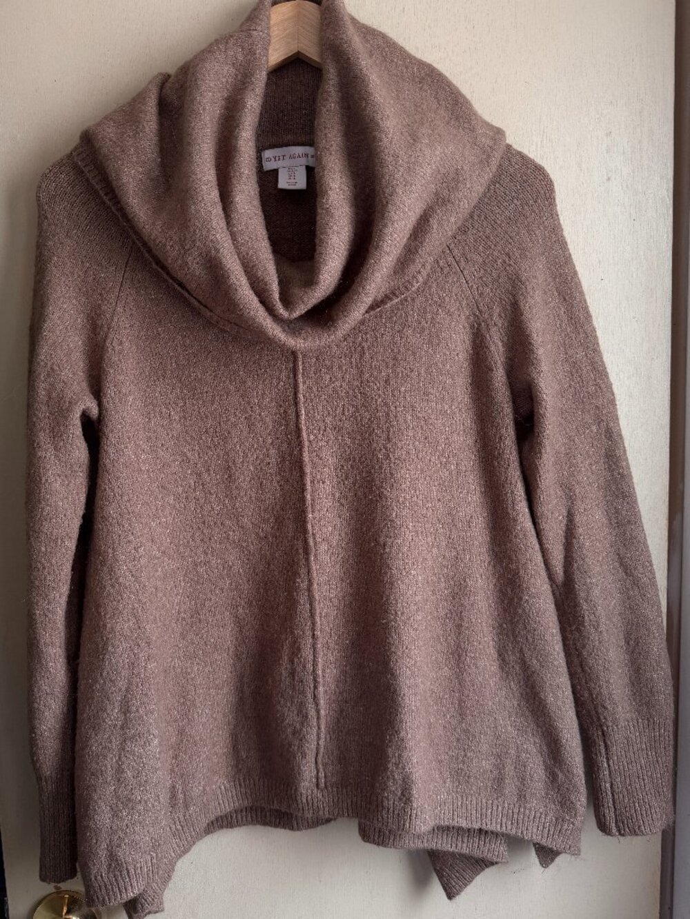 Yet Again Brown Alpaca Blend Wool Longsleeve Cowl Neck Tunic Sweater Women's L